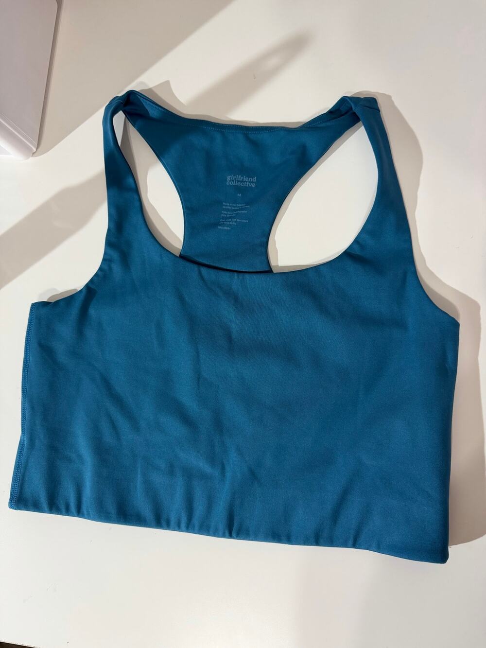 Girlfriend Collective Paloma Racerback Sports Bra Women’s Medium Teal Blue